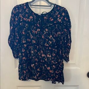 Floral Women's Top - Navy Blue and Peach